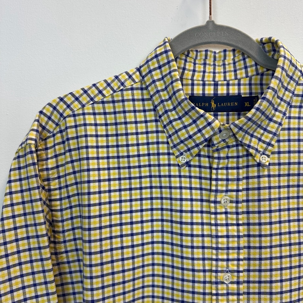 Polo PRL Ralph Lauren XL Oxford Cloth Button Down Shirt OCBD  Yellow Blue